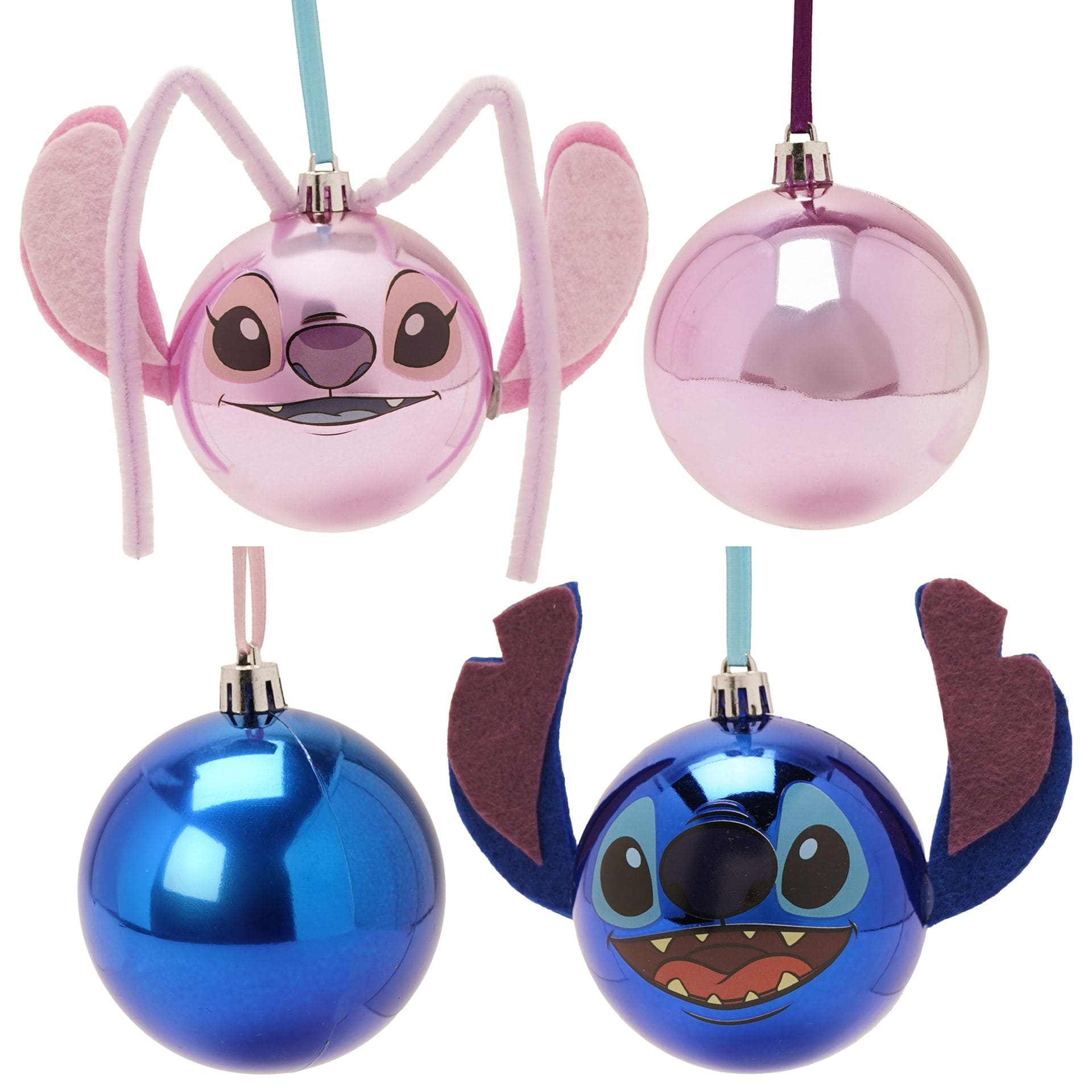 3D 4er Set Stitch & Angel Disney Weihnachtsanhänger - Stich Köpfe und Kugeln XM23356 | Weihnachtsdeko