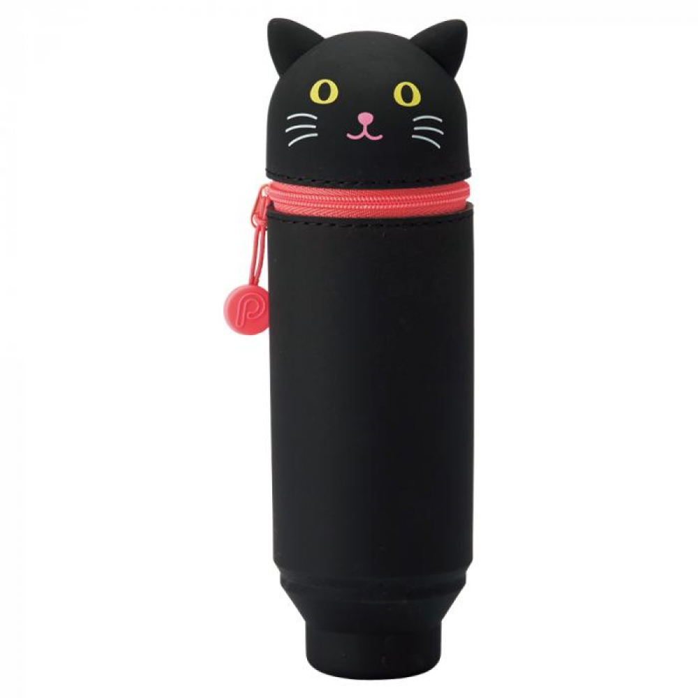 A-7712-3 PuniLabo, Punilabo, Lihit Lab, Federtasche und Stiftehalter, stehende Federtasche, Pencil Case, animal, Tiere, stand up pen case, black cat, schwarze Katze, Schlamper, Faulenzer, Federmappe