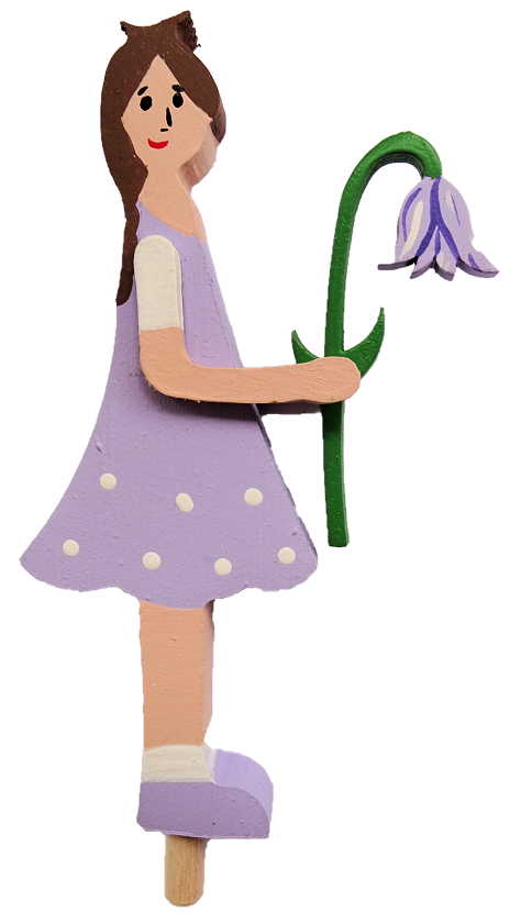 Blumenmädchen mit Glockenblume, lila -Steckfigur für den großen Kerzenring von Sebastian Design