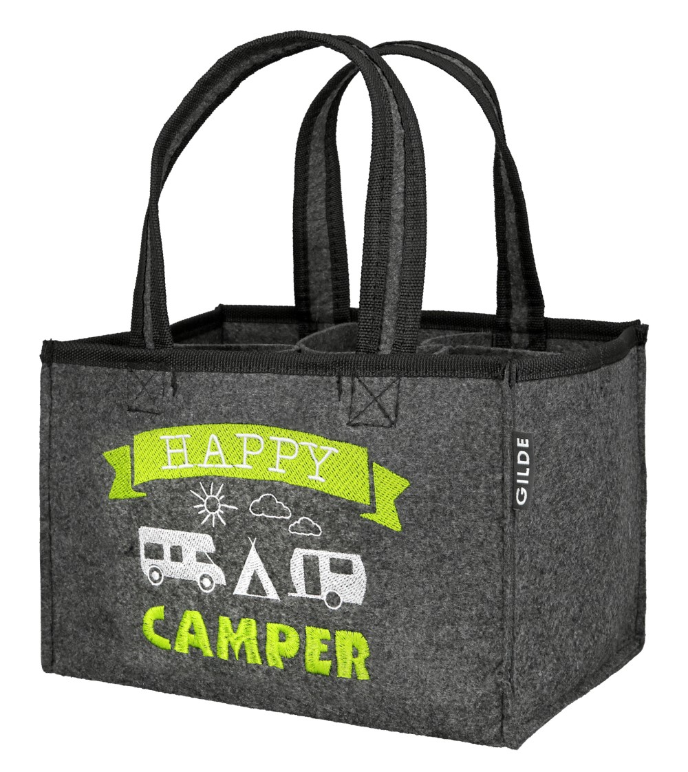 Flaschentasche Happy Camper - Gilde Flaschentasche Filztasche 44887 / Flaschenträger 6 Flaschen - Tragetasche Flaschentasche Happy Camper - Gilde Flaschentasche Filztasche 44887 / Flaschenträger 6 Flaschen - Tragetasche