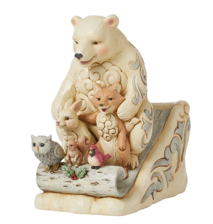 6015159 Jim Shore, Heartwood Creek, Jim Shore Santa, 6015159, Snowbuddies, White Woodland Waldtiere, Lustige Schlittenfahrt, Jim Shore Weihnachtsfigur