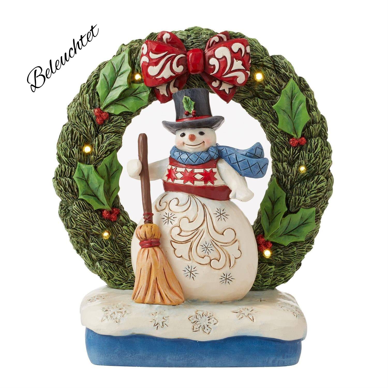 6013744a Jim Shore, Heartwood Creek, Heartwood Creek by Jim Shore, 6013744, May Your Holidays Be Wreathed In Joy, Snowman in Wreath, Lit up Wreath, beleuchteter Kranz Jim Shore Schneemann, Heartwood Creek Snowman