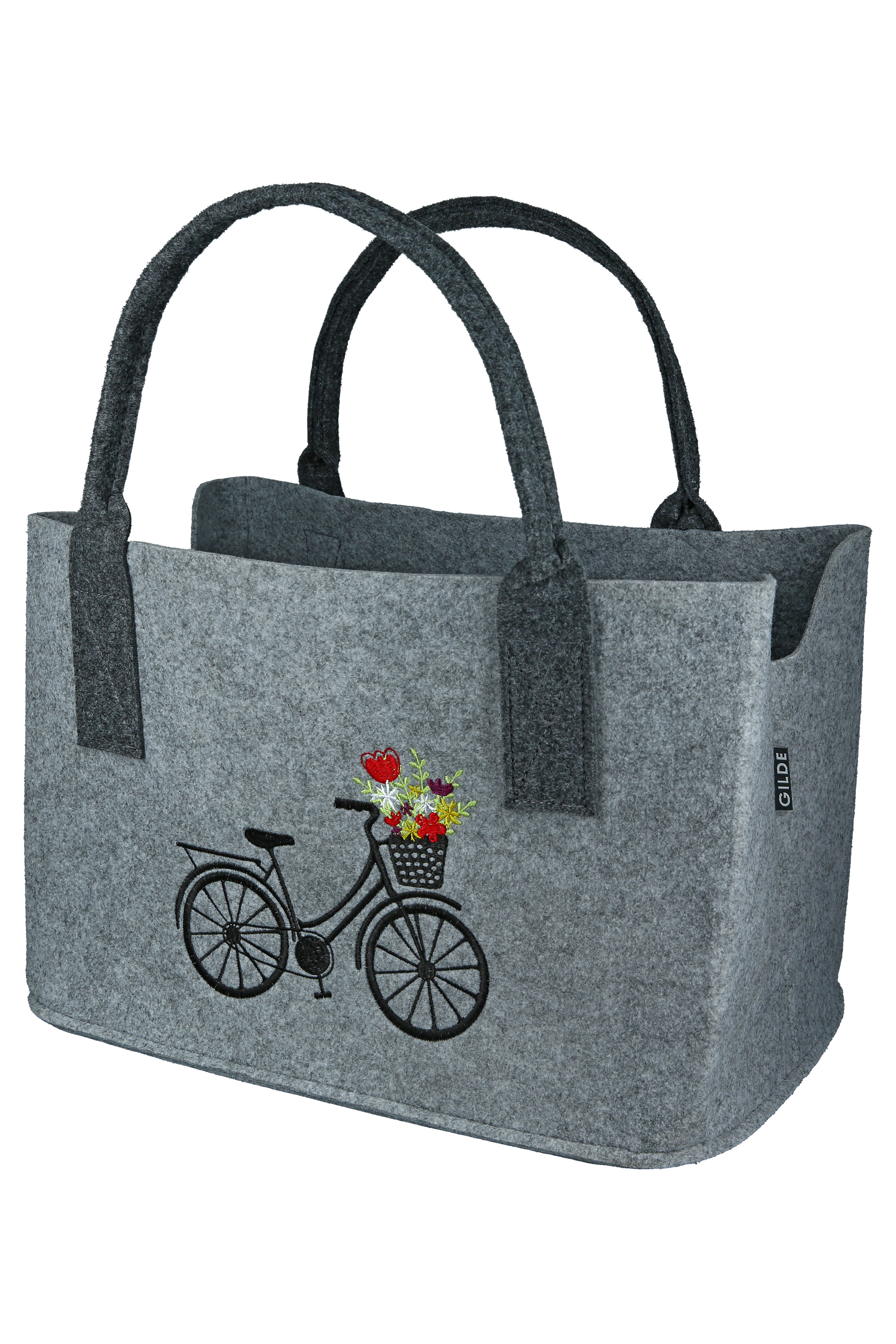 Blumenfahrrad Tasche hellgrau - Gilde Filztasche 44094 / Einkaufstasche / Strandtasche / Shopper / Handtasche / Tragetasche