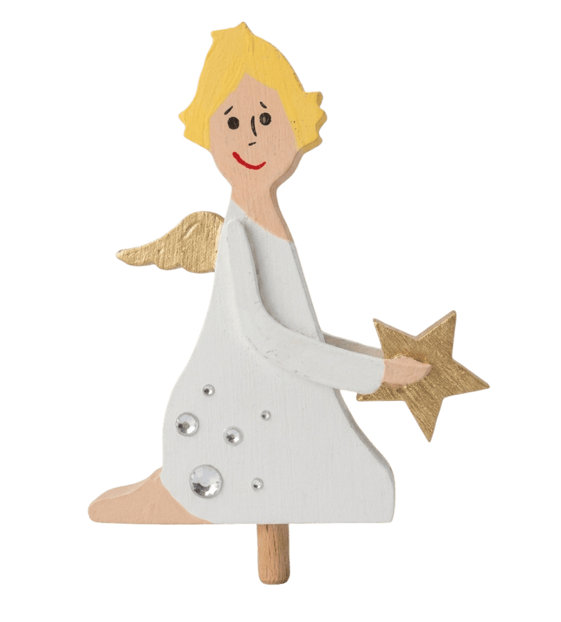 Engel - Kniender Engel mit goldenem Stern, blond - Steckfigur für großen Kerzenring von Sebastian Design