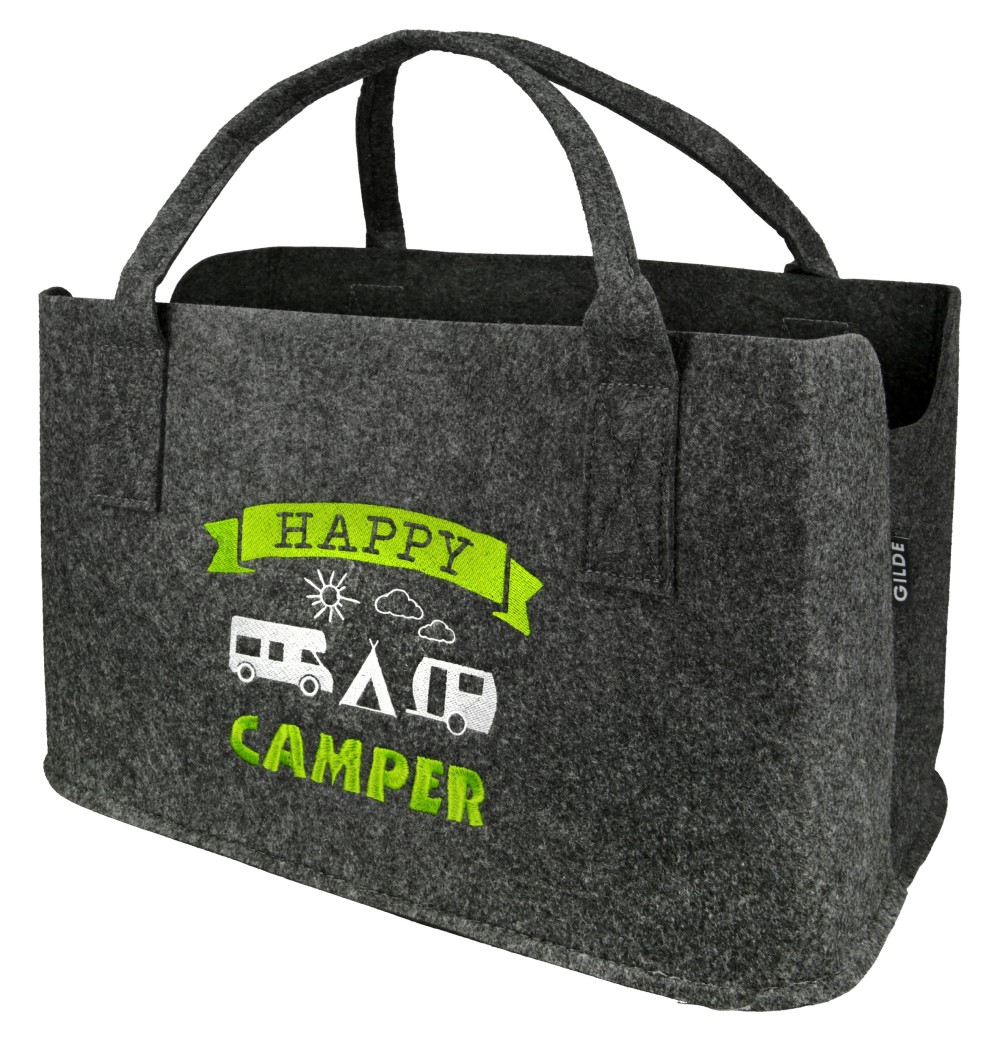 Tasche Happy Camper dunkelgrau - Gilde Filztasche 44427 / Einkaufstasche / Strandtasche / Shopper / Handtasche / Tragetasche Tasche Happy Camper dunkelgrau - Gilde Filztasche 44427 / Einkaufstasche / Strandtasche / Shopper / Handtasche / Tragetasche