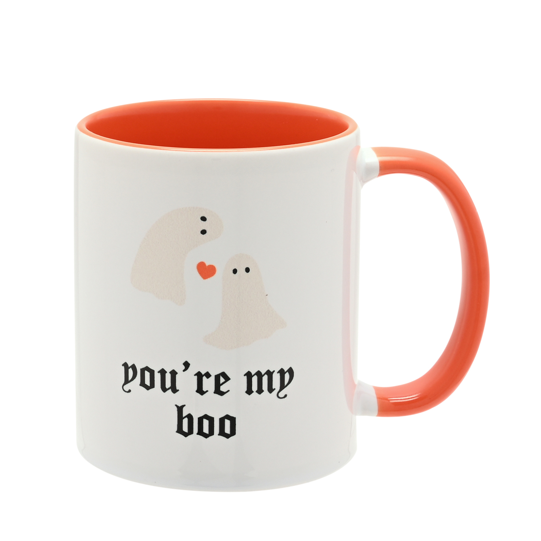 HW775 HW775, Halloween Becher, Halloween Tasse, Kaffeebecher, Teebecher, Halloweenspaß, Hocus Pocus Novelties, The Seasonal Gift Company, You're My Boo, weiß-orange mit Gespenstern, Geistern