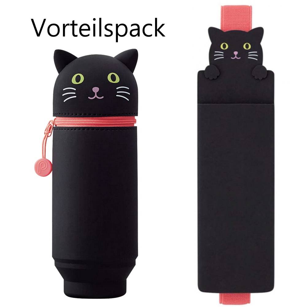 pl-7714_20-3 PuniLabo, Punilabo, Lihit Lab, Federtasche und Stiftehalter, stehende Federtasche, Pencil Case, animal, Tiere, innovativ, innovative, stand up pen case, Buchband Stifteetui, Vorteilspack, Schwarze Katze