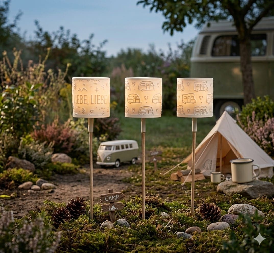 Windlicht 3D-Druck - Dekolampe Camping 3er Set für Holzspieße