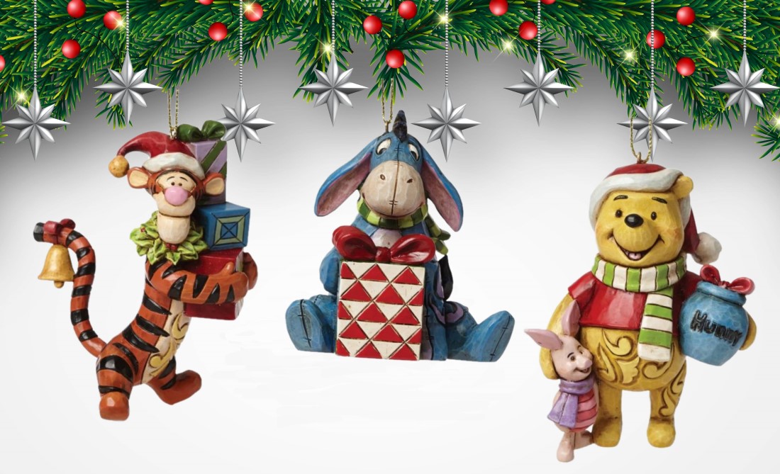 Weihnachtsanhanger-Winnie-Pooh-klein Weihnachtsanhänger Winnie Puuh, Tigger und I-Aah - Set mit 3 Stück / Disney Traditions by Jim Shore