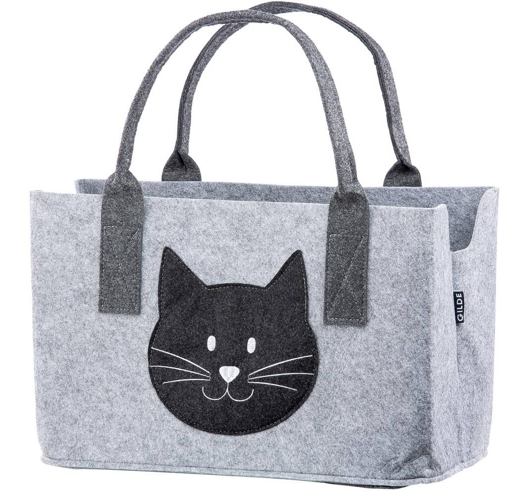 Tasche Katze / Katzenkopf hellgrau - Gilde Filztasche 48892 / Einkaufstasche / Strandtasche / Shopper / Handtasche / Tragetasche Tasche Katze / Katzenkopf hellgrau - Gilde Filztasche 48892 / Einkaufstasche / Strandtasche / Shopper / Handtasche / Tragetasche