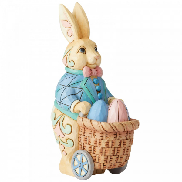 hc-6006230b Heartwood Creek, Jim Shore, Bunny, Eggs For Everybunny, Bunny Pushing Cart of Eggs, Osterhase, Hase mit Osterkorb