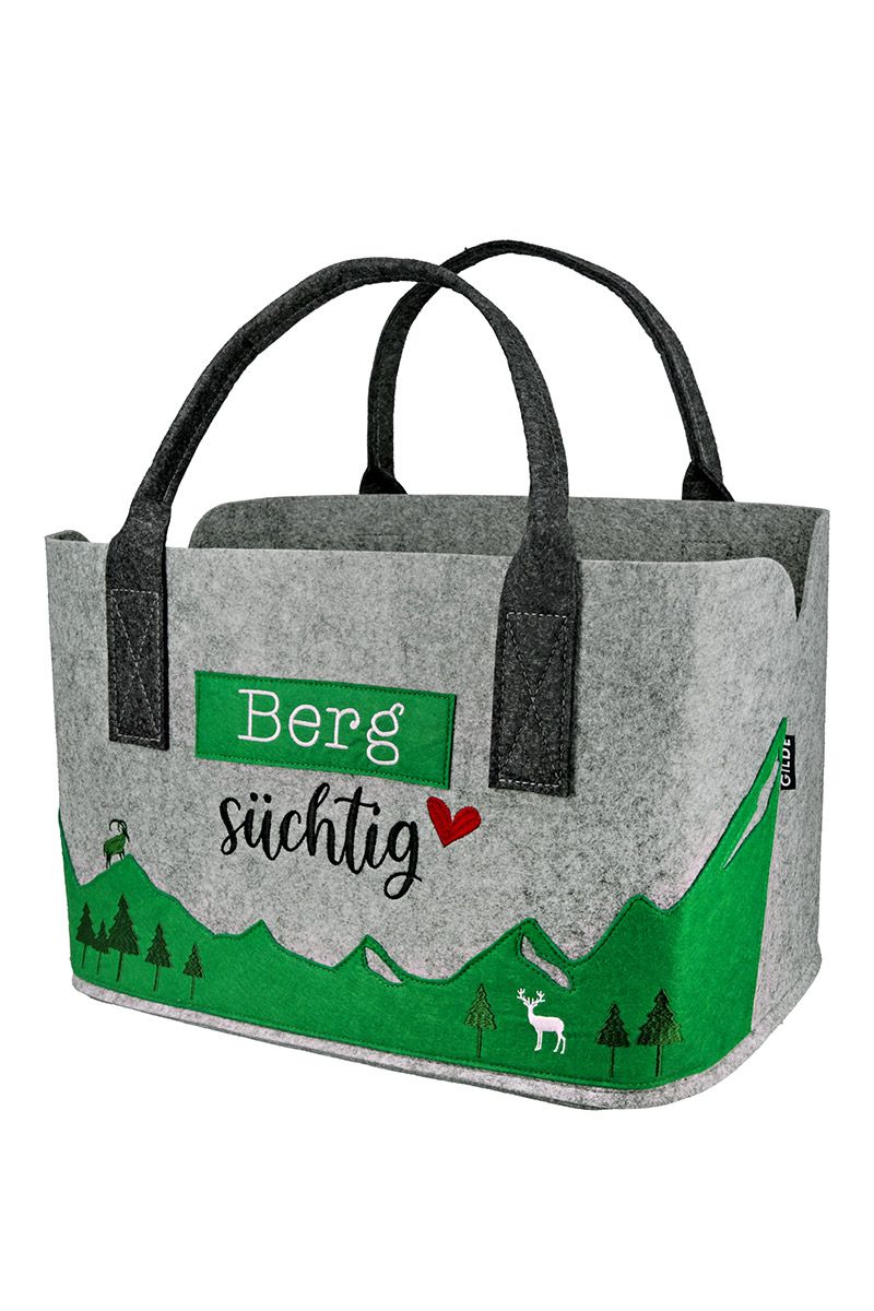Bergsüchtig Tasche hellgrau - Gilde Filztasche 44504 / Einkaufstasche / Strandtasche / Shopper / Handtasche / Tragetasche