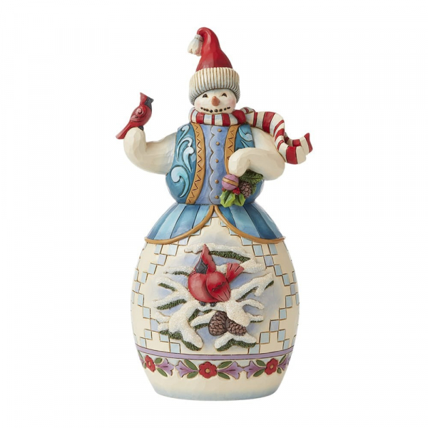hc-6008918a Jim Shore, Heartwood Creek, Jim Shore Weihnachten, 6008918, Snowman with Cardinal, Answering Winter's Call, Schneemann mit Kardinal, Jim Shore Schneemann, Jim Shore Snowman, Heartwood Creek Snowman, Heartwood Creek Schneemann