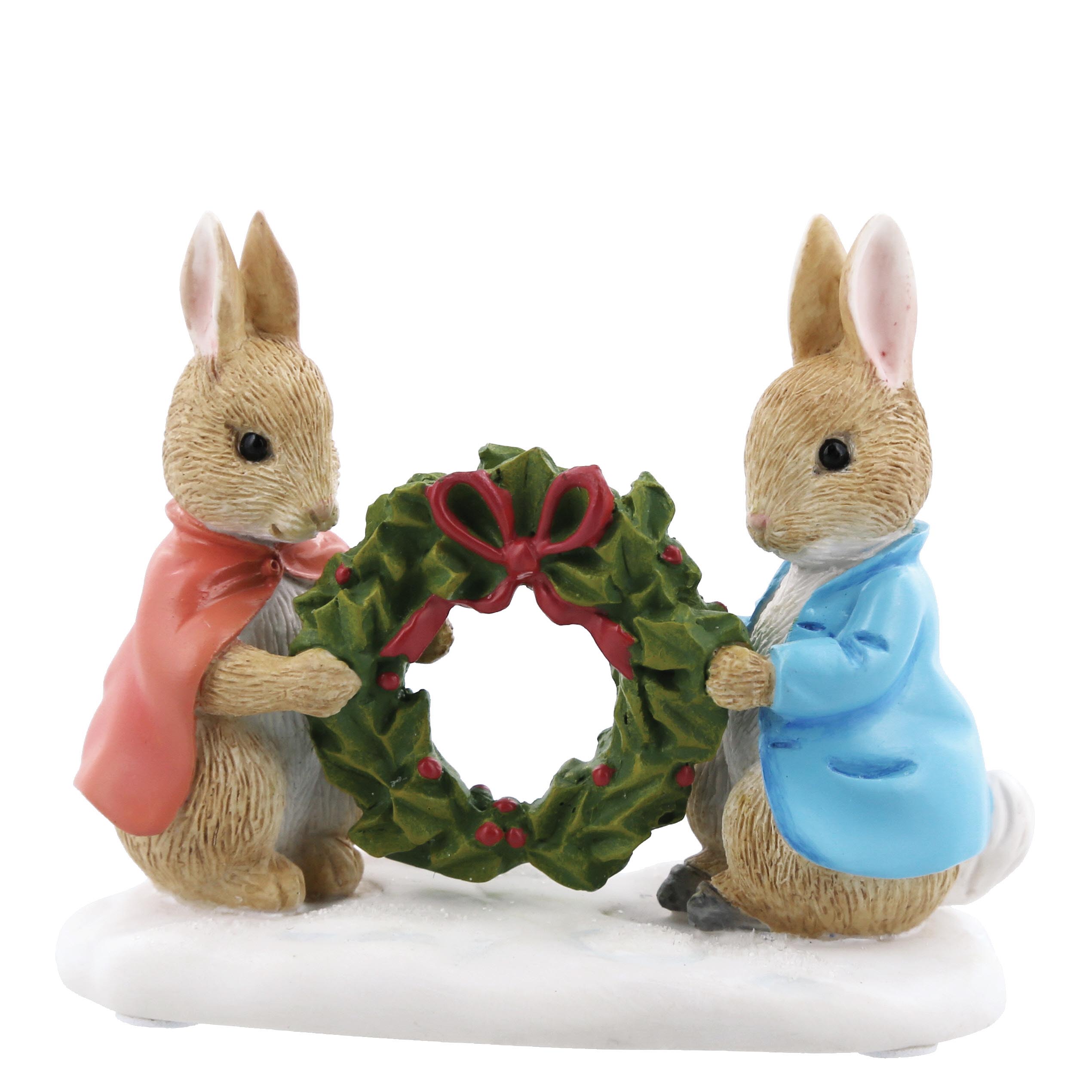 a28966 Beatrix Potter, Beatrix Potter Collection, Peter Rabbit, Benjamin Bunny, Flopsy, Jemima Puddle-Duck, Jeremy Fisher, A28966, Peter Rabbit and Flopsy Holding Holly Wreath