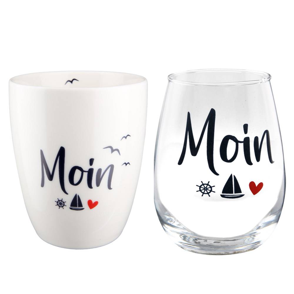 Becher ohne Henkel & Trinkglas Moin Geschenkset - Gilde Tasse & Glas 51851 maritim Becher ohne Henkel & Trinkglas Moin Geschenkset - Gilde Tasse & Glas 51851 maritim