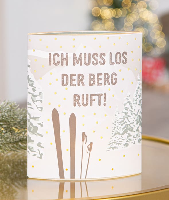 Tischlampe Der Berg ruft - Dekolampe Ski / 63268 Gilde LED Stimmungslicht mit Hundemotiv Dekoleuchte