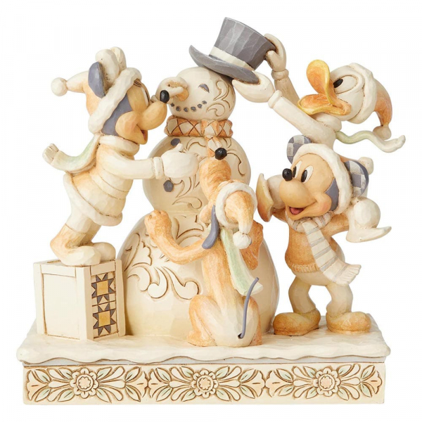 dt-6002828a Disney Traditions, Jim Shore, Frosty Friendship - White Woodland Mickey & Friends - Micky und seine Freunde