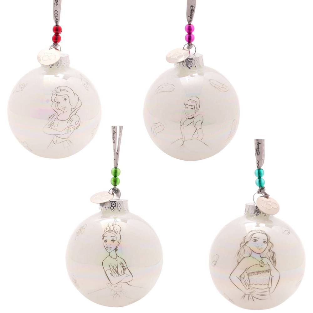 Disney 100 Prinzessinnen Weihnachtskugeln - Set mit 4 Stück / Disney by Widdop DI2034