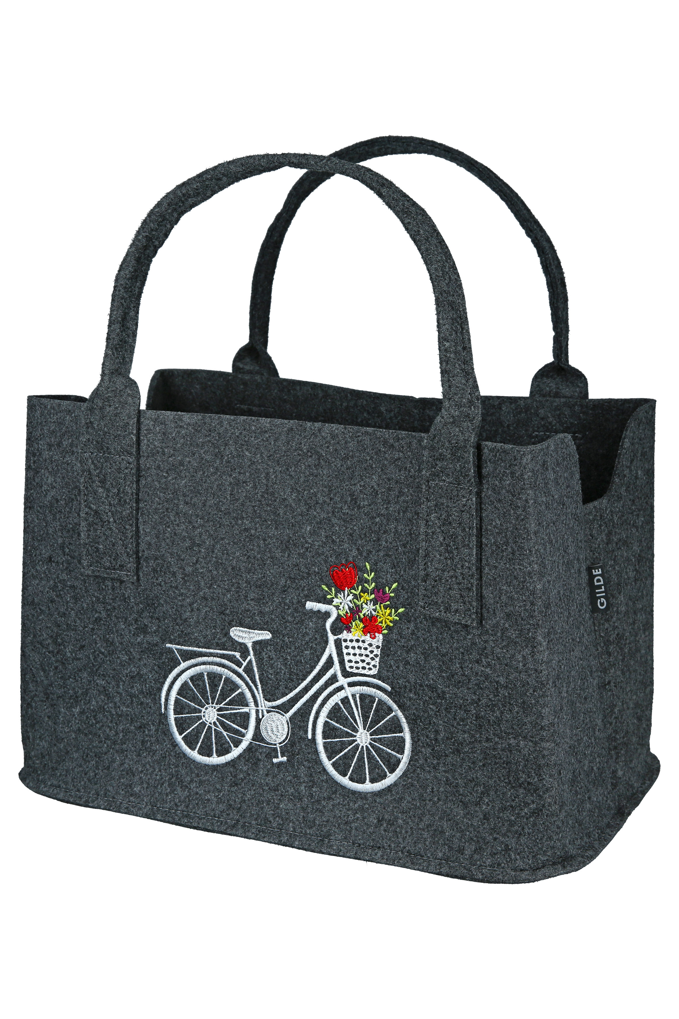 Blumenfahrrad Tasche dunkelgrau - Gilde Filztasche 44094 / Einkaufstasche / Strandtasche / Shopper / Handtasche / Tragetasche