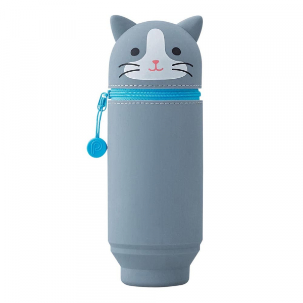 pu-a7720-4 Lihit Lab, Punilabo, Stand Up CPuniLabo, Punilabo, Lihit Lab, Federtasche und Stiftehalter, stehende Federtasche, Pencil Case, animal, Tiere, stand up pen case, graue Katze, grey cat, Schlamper, Faulenzer, Federmappease, Stiftehalter, Federtasche, Schlamp