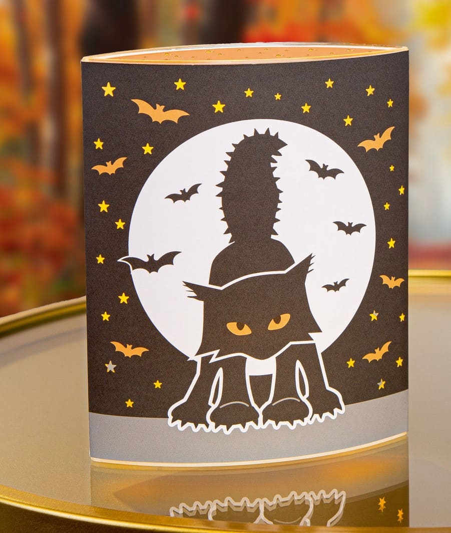 Tischlampe Halloween Schwarze Katze - Dekolampe / 63497 Gilde LED Stimmungslicht Windlicht Halloween