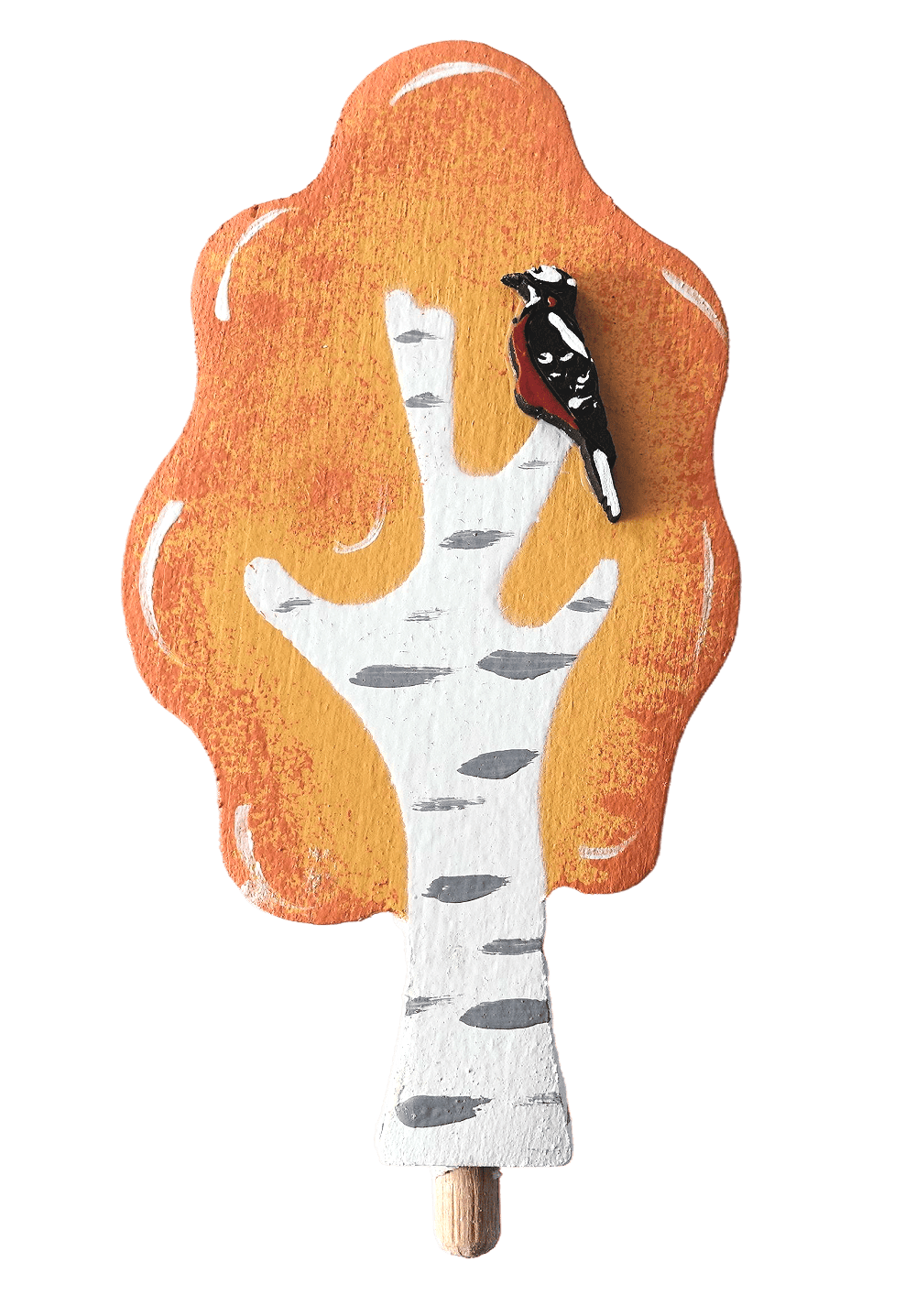 Birke mit Specht, gelb - Steckfigur für den großen Kerzenring von Sebastian Design