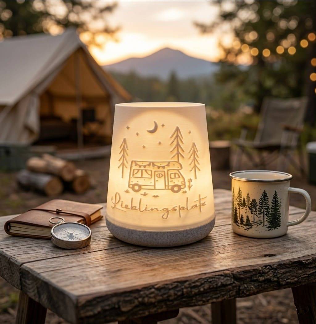 Windlicht 3D-Druck - Dekolampe Lieblingsplatz 202602 – Camping & Wohnmobil Design