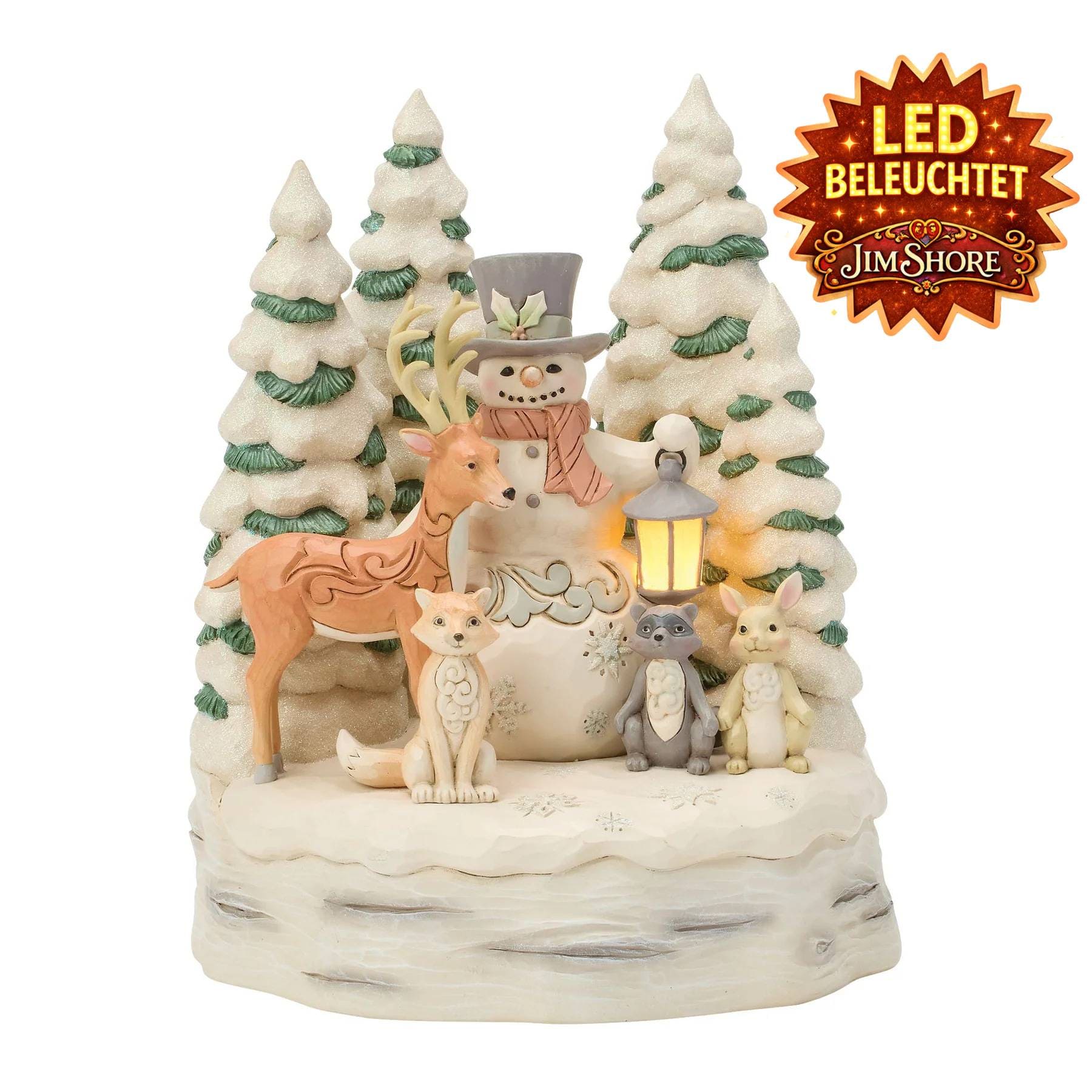 All Is Calm All Is White Schneemann mit Waldtieren 6019316 - Heartwood Creek by Jim Shore - mit LED Laterne