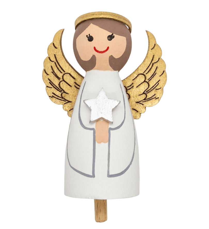 Engel PEG Engel mit silbernem Stern und goldenen Flügeln / Steckfigur für großen Kerzenring von Sebastian Design