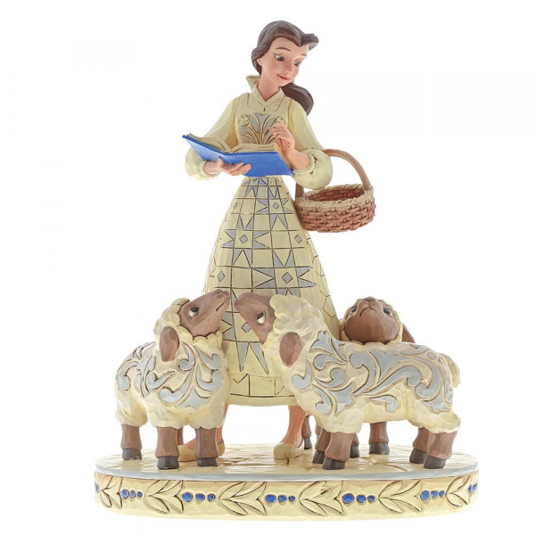 dt-6002338a Disney Traditions, Jim Shore, Bookish Beauty Belle mit Schafen / Die Schöne und das Biest, Buchstäbliche Schönheit