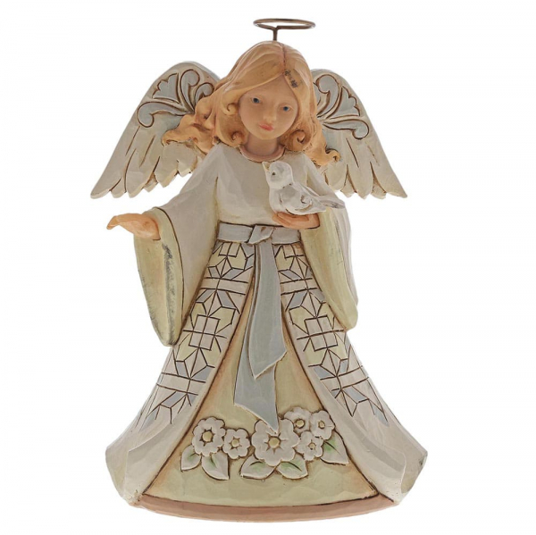 hc-6004764a Jim Shore, Heartwood Creek, Folk-Art-Stil, Folk-Art-Style, Angel,Engel, White Woodland Angel with Bluebird, Engel mit Vogel, Beautiful Peace