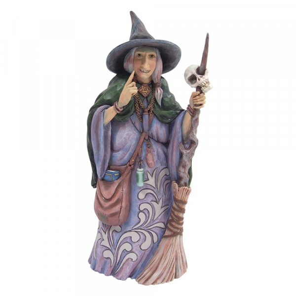 hc-6009507a Jim Shore Halloween - Hexe mit Besen und Totenkopf / Witch with Broom and SKull aus der Heartwood Creek Halloween Collection von Jim Shore, 6009507, Beware A Creepy Craft