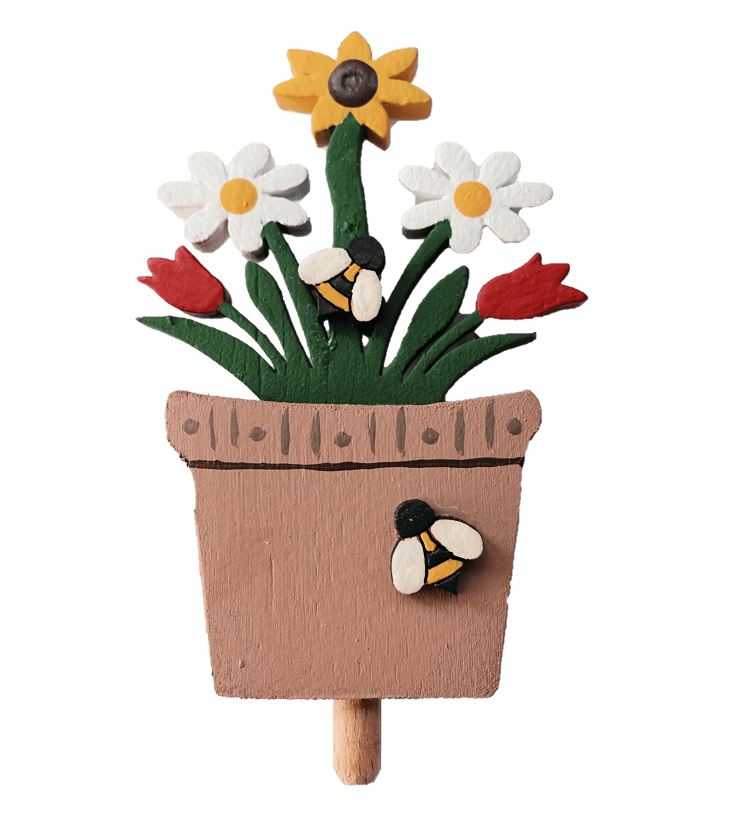 HK-B-036a Sebastian Design, Kerzenring, Kerzenringe, Candle Ring, Holzkranz, Steckfigur für Kerzenring, Jahreszeitenring, Jahreszeitentisch, Blumentopf mit Blumen, HK-B-036, Dekofigur Blume, Holzfigur