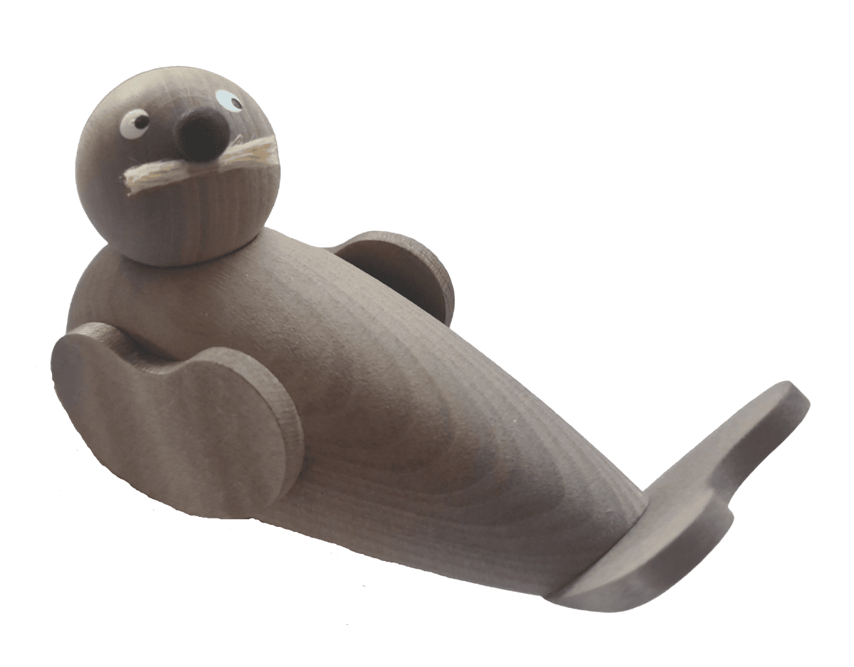 Erzgebirge Robbe - Robby grau auf dem Rücken schwimmend -Steckfigur für großen Kerzenring von Sebastian Design Erzgebirge Robbe - Robby grau auf dem Rücken schwimmend -Steckfigur für großen Kerzenring von Sebastian Design