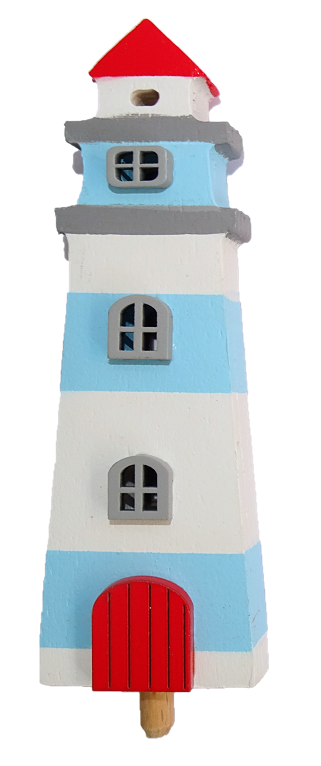 HK-M-009a Sebastian Design, Kerzenring, Kerzenringe, Candle Ring, Holzkranz, Steckfigur für Kerzenring, Jahreszeitenring, Jahreszeitentisch, Steckfigur Leuchtturm, Leuchtturm hellblau-weiß, HK-M-018