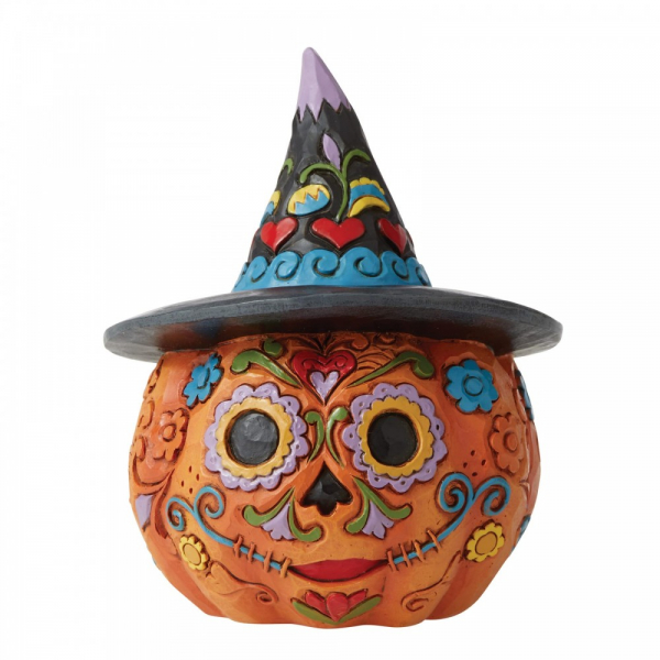 hc-6006703a Heartwood Creek, Jim Shore, Halloween, Day of the Dead Jack-o-Lantern with Witch Hat, 6006703