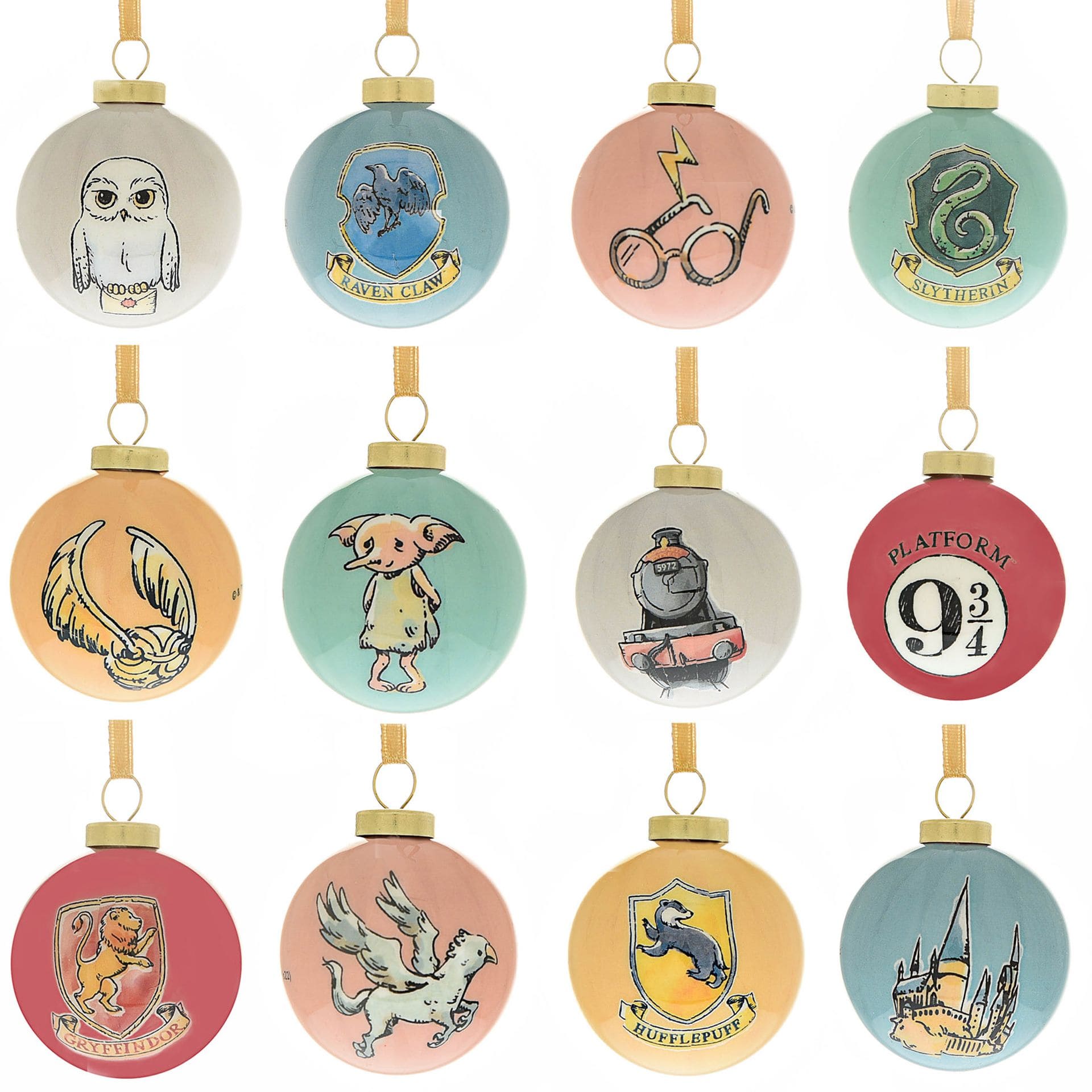xm10337 Harry Potter, XM10337, Warner Brothers, Harry Potter Charms-Mini Weihnachtskugeln, Harry Potter Baubles, Gryffindor, Slytherin, Hufflepuff, Ravenclaw, Hogwarts-Häuser, Yule Houses Harry Potter, Mini Baubles, Hedwig, Dobby