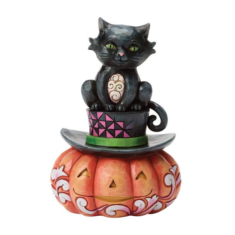 Black Cat Sitting on a Top Hat – 6018082 - Schwarze Katze mit Kürbis und Zylinder - Jim Shore Heartwood Creek