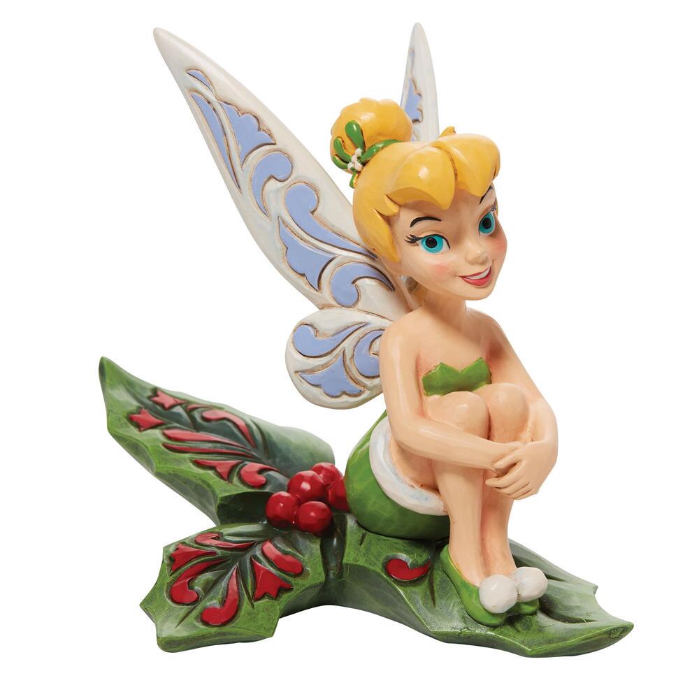 6010874a Disney Traditions, Jim Shore, Jim Shore Disney, 6010874, Tinkerbell Sitting In Holly, Tinkerbell auf Stechpalmenzweig, Jim Shore Disney Traditions, Jim Shore Disney Figur