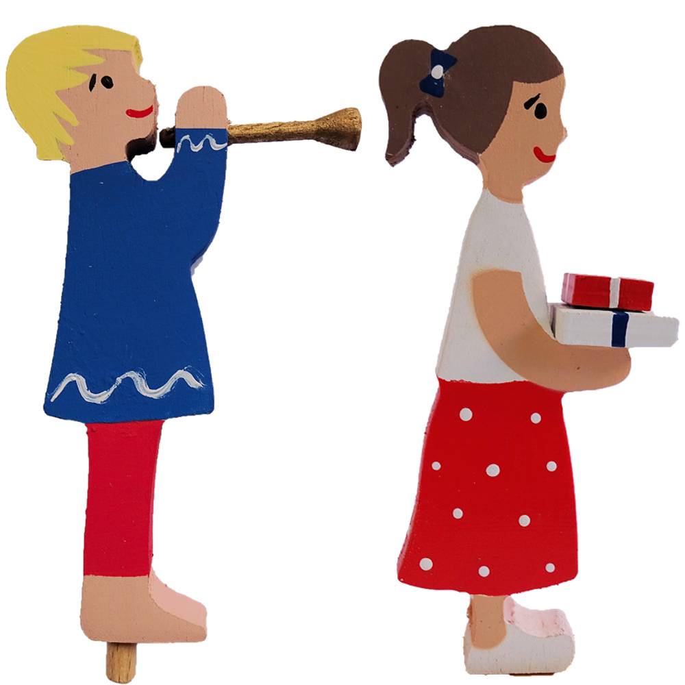 Geburtstagskinder mit Geschenken & Trompete, rot - Steckfigur für den großen Kerzenring von Sebastian Design Geburtstagskinder mit Geschenken & Trompete, rot - Steckfigur für den großen Kerzenring von Sebastian Design