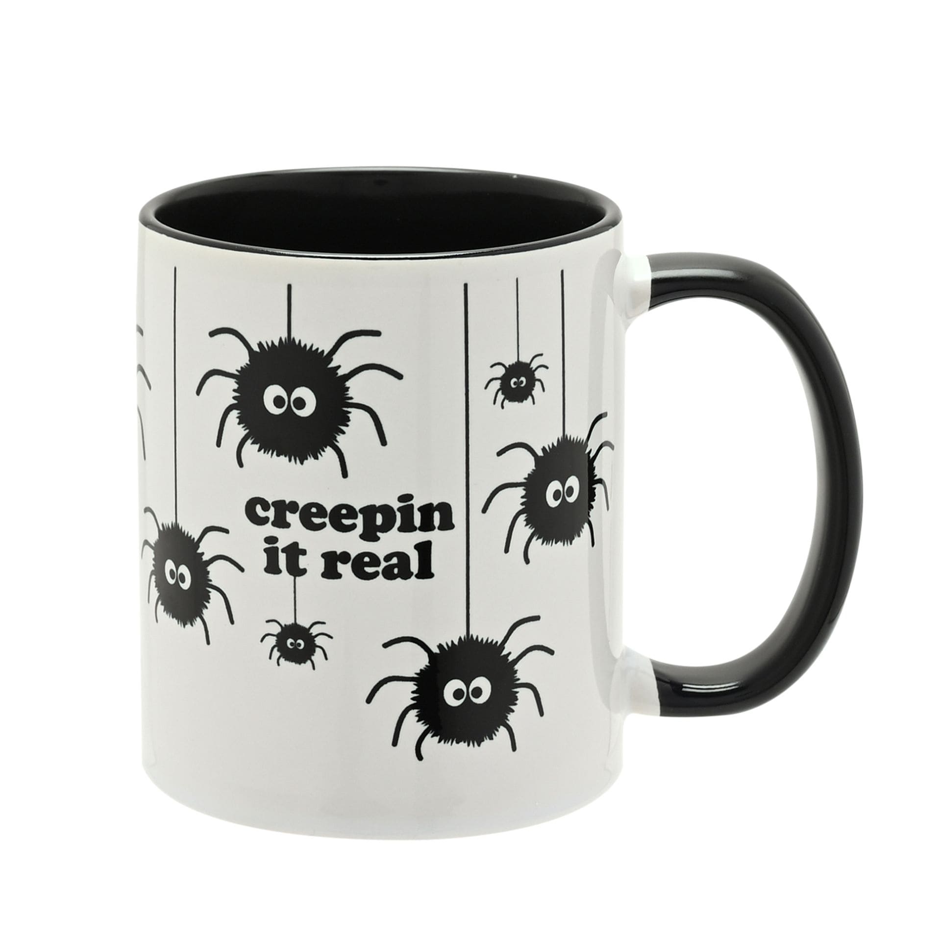 hw772 HW772, Halloween Becher, Halloween Tasse, Kaffeebecher, Teebecher, Halloweenspaß, Hocus Pocus Novelties, The Seasonal Gift Company, Creepin' It Real Becher mit Spinnen