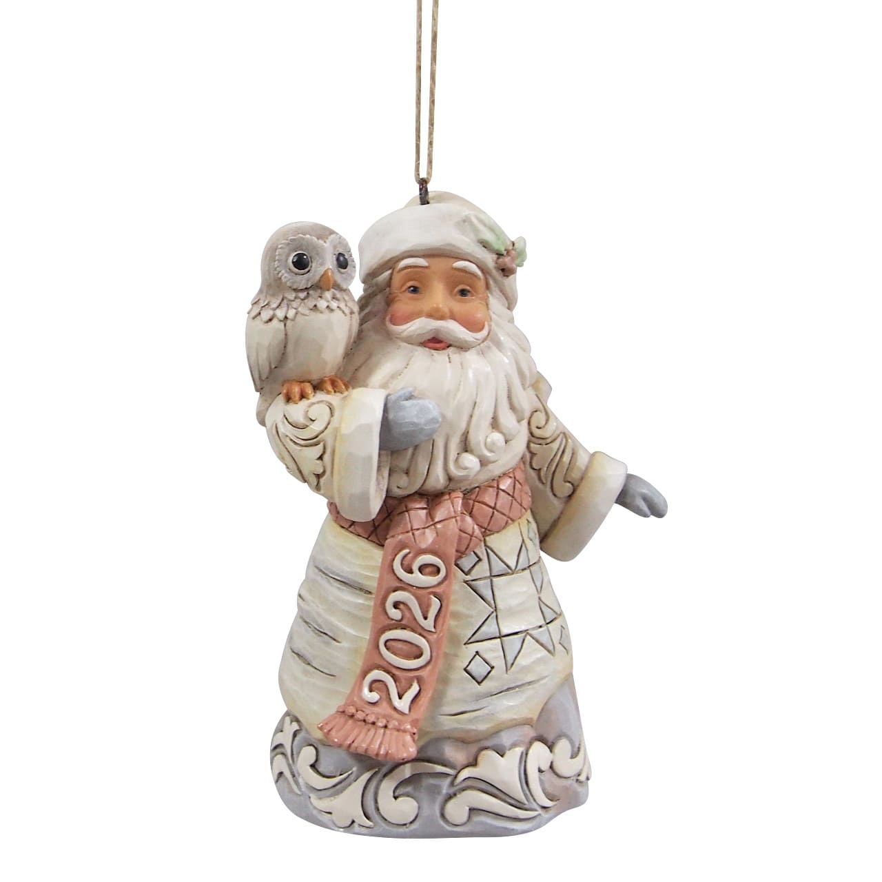 Weihnachtsmann 2026 mit Eule Ornament 6019317 - Jim Shore Heartwood Creek  White Woodland