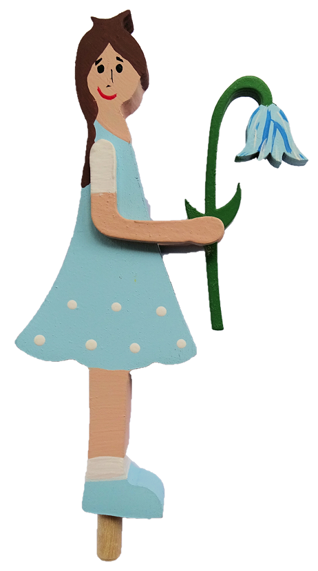 HK-B-2020-34 Blumenmädchen mit Glockenblume, hellblau -Steckfigur für den großen Kerzenring von Sebastian Design