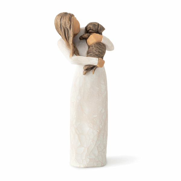 wt-28040 Willow Tree, Demdaco, Susan Lordi, Adorable You, Liebenswert, Adorable You with dark dog, Liebenswert mit dunklem Hund, 28040, Willow Tree Hund, Willow Tree Figur