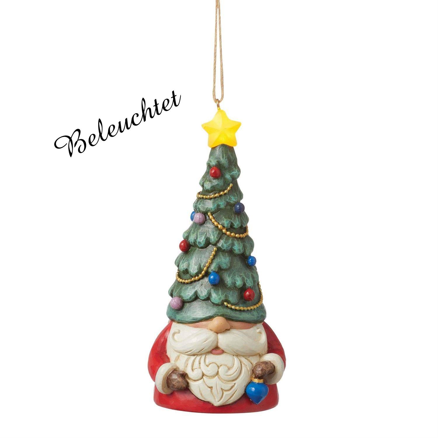 6012976a Jim Shore, Heartwood Creek, Heartwood Creek by Jim Shore, 6012976, Gnome with LED Christmas Hat Ornament, Gnome mit LED Weihnachtsbaummütze Weihnachtsanhänger, Heartwood Creek Gnome, Jim Shore Wichtel