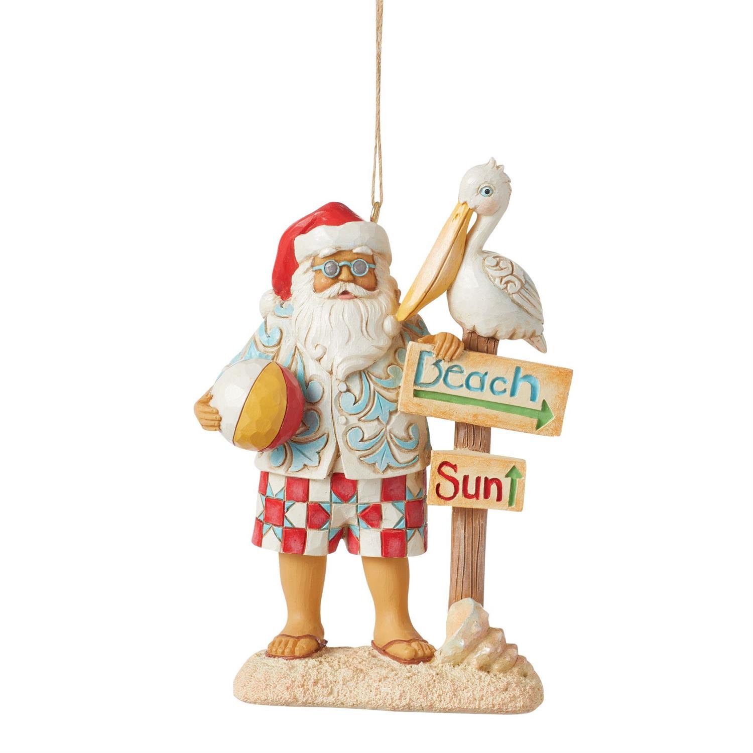 6014507 Jim Shore, Heartwood Creek, Jim Shore Santa, Heartwood Creek Weihnachtsmann, 6014507, Pelican Way Ornament, Coastal Collection, Weihnachtsmann mit Pelikan