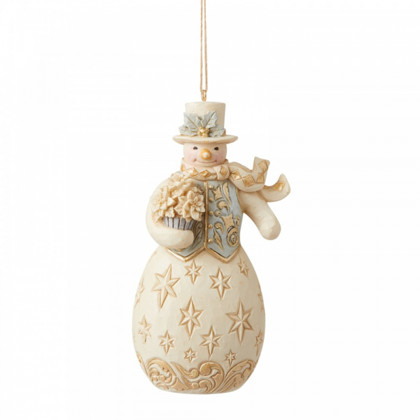 hc-6009401 Jim Shore, Heartwood Creek, Jim Shore Weihnachten, Holiday Lustre Collection. 6009401, Holiday Lustre Snowman Ornament, Schneemann Weihnachtsanhänger, Jim Shore Schneemann, Jim Shore Snowman