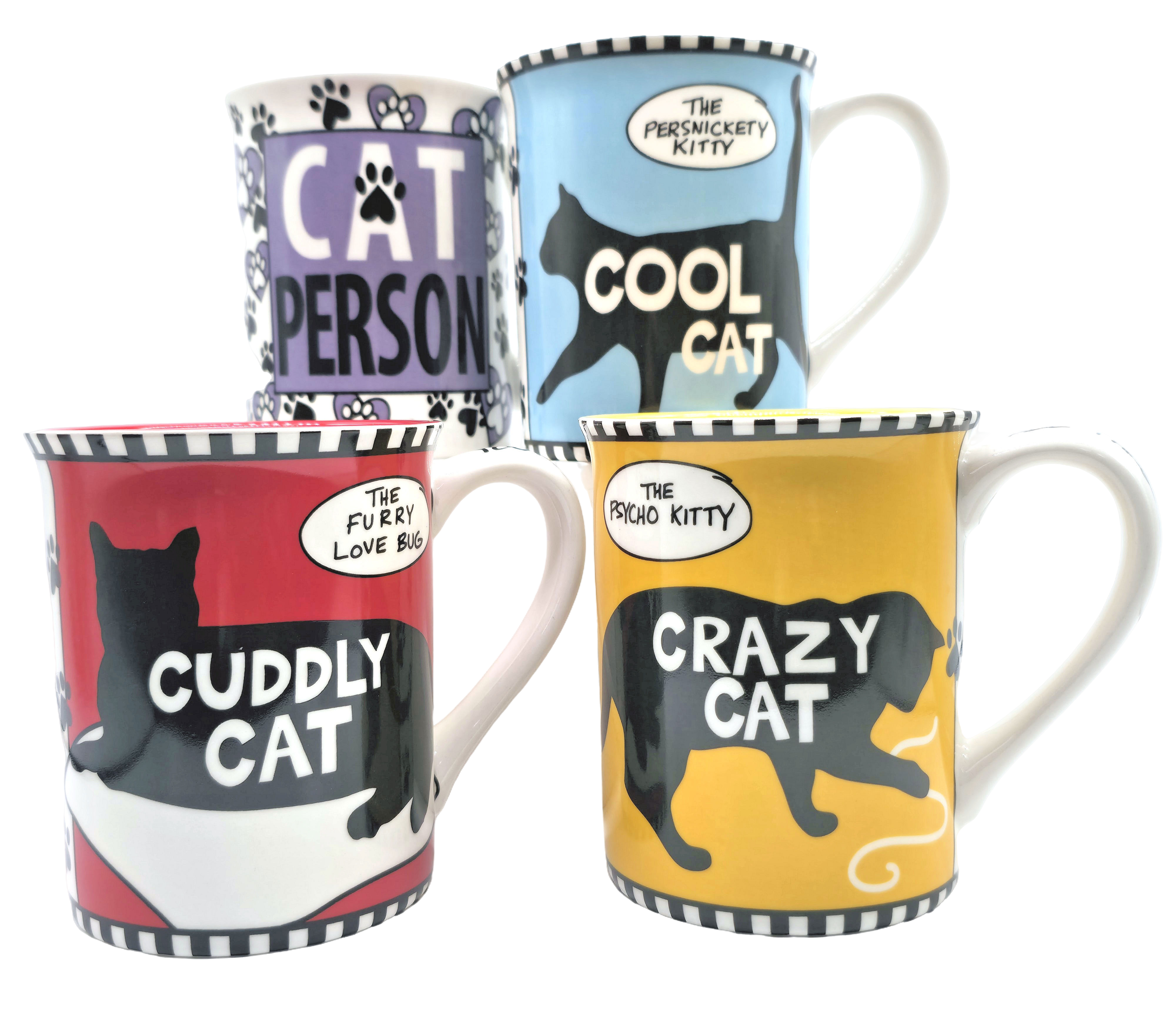 Cat Katzenbecher Set (4er) – Cuddly Cat, Crazy Cat, Cool Cat & Cat Person – 0,5 l – Geschenkbox Cat Katzenbecher Set (4er) – Cuddly Cat, Crazy Cat, Cool Cat & Cat Person – 0,5 l – Geschenkbox