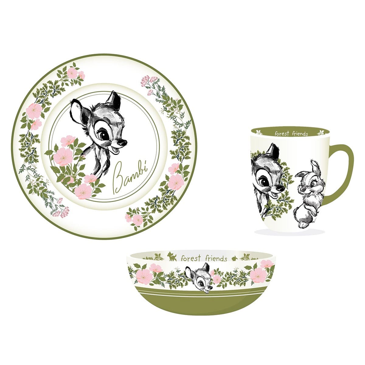 Disney Frühstücksset Bambi - 3-teilig DN27066 - Disney Teller, Schüssel & Tasse von Christmas Inspirations