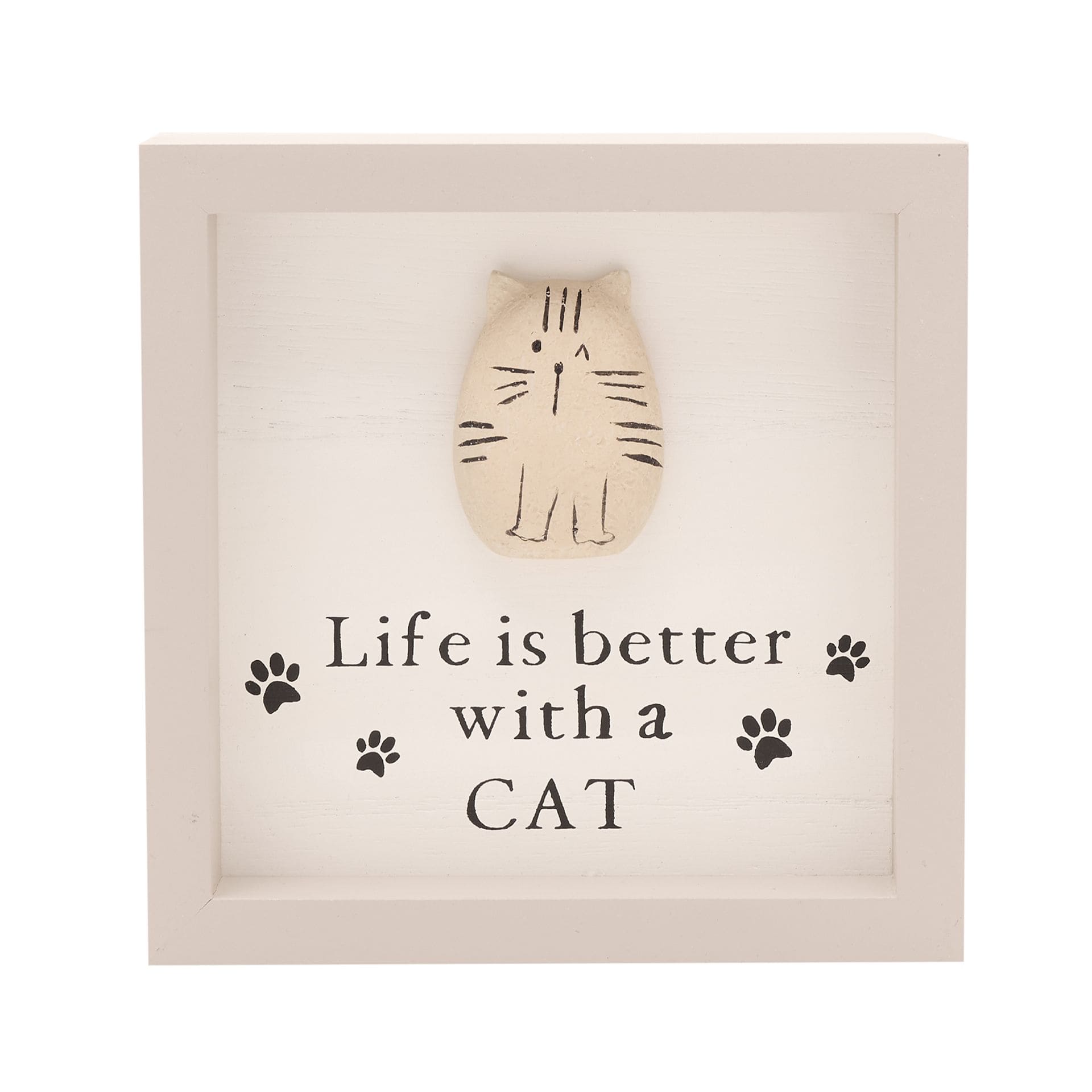 bb632c BB632c, Life is better with a cat, Best of Breed, Pebble Cat Plaque, Kieselsteinkatze Rahmen, Katzenfan, Geschenk Katze, Katzen, Cat, Anhänger Katze, Rahmen Katze, Paw Prints, Pfotenabdruck